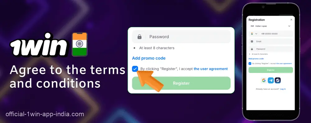 Agree to the 1win app India terms and conditions